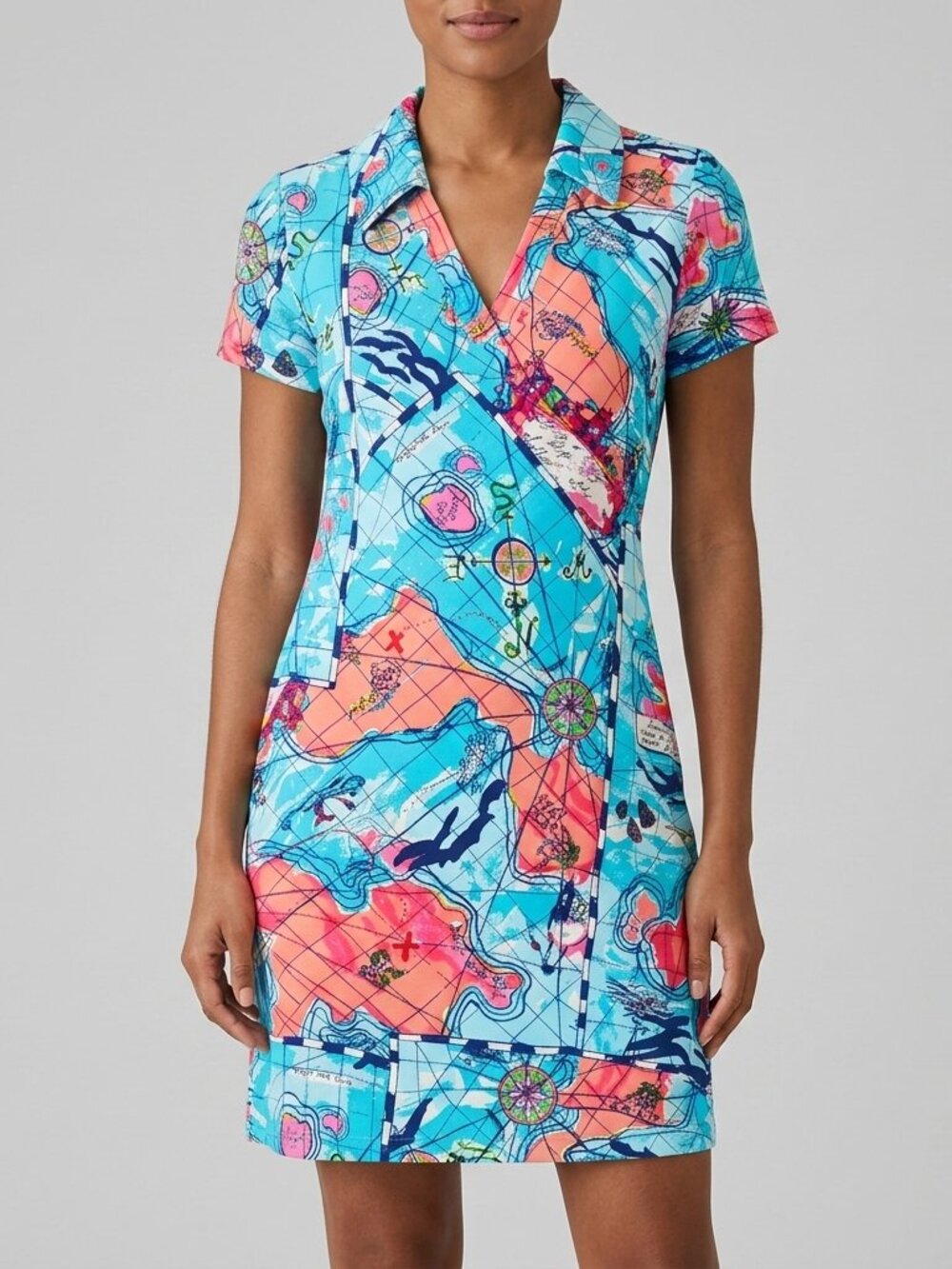 Lilly Pulitzer Size 8 X Marks the Spot Nautical Map Print Silk Shift Dress